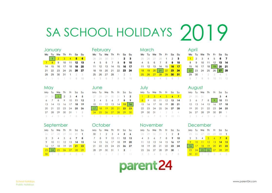 School Holiday Calendar - South Africa